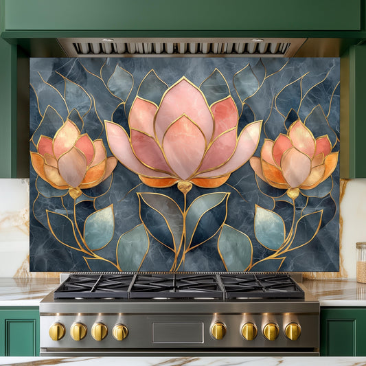 Moroccan Floral Tempered Glass Kitchen Splashback: Durable Stove Backsplash