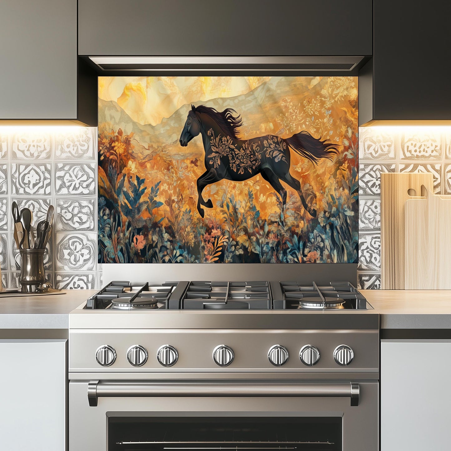 Horse Tempered Glass Kitchen Backsplash: Modern Kitchen Decor