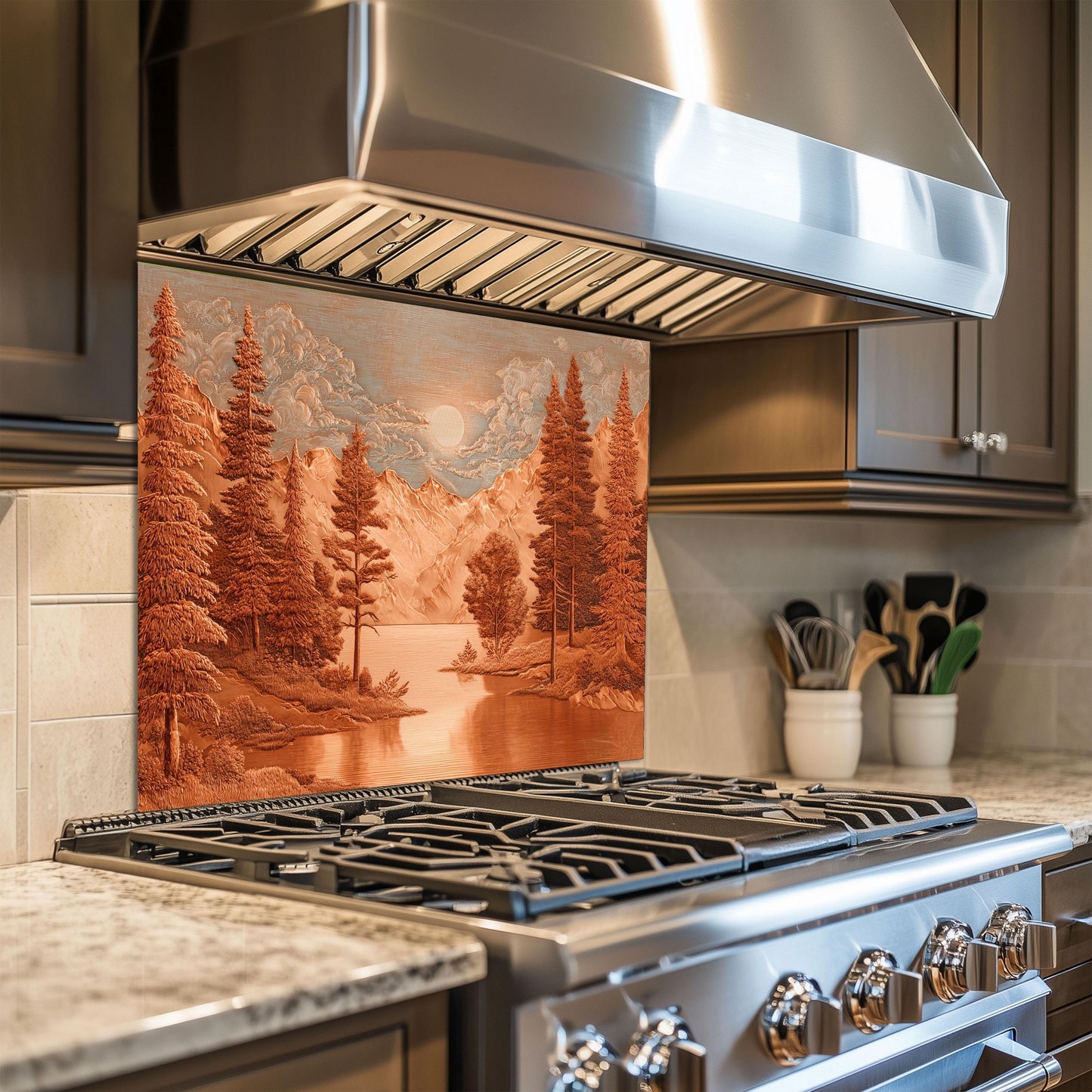 Tempered Glass Mountain & Deer Backsplash: Rustic Kitchen Decor