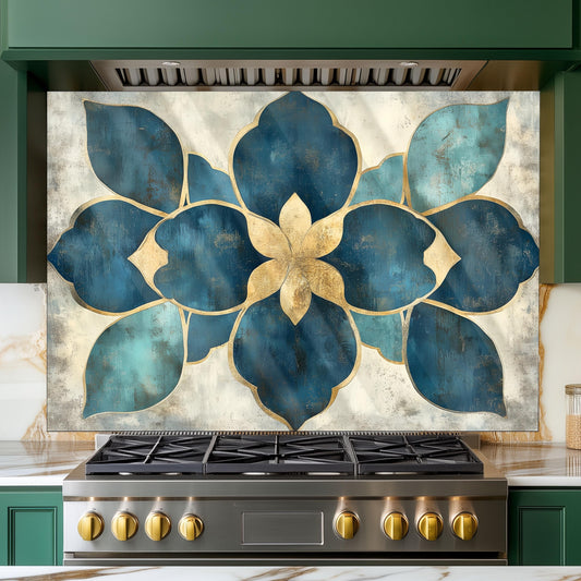 Moroccan Style Glass Backsplash, Geometric Tile Stove Guard, Heat Resistant Easy Clean Kitchen Art