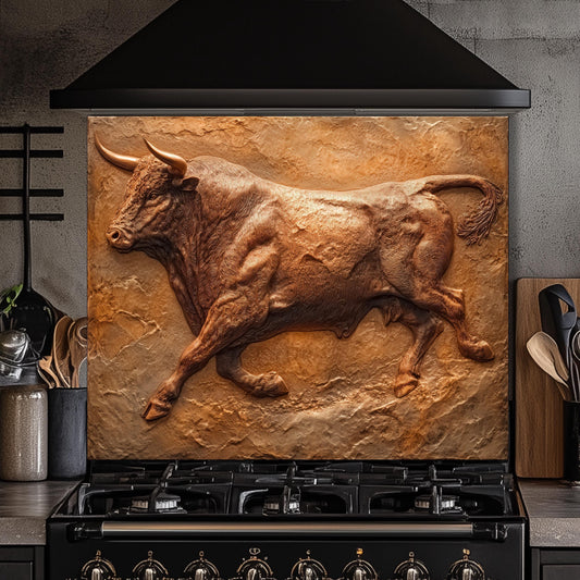 Copper Heron Tempered Glass Backsplash: Rustic Farmhouse Kitchen Wall Art