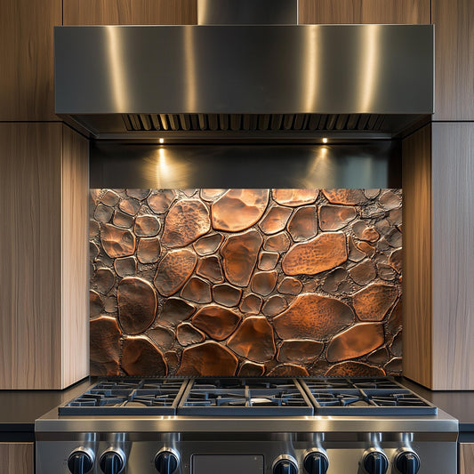 Copper Stone Kitchen Backsplash, Industrial Tempered Glass Art, Custom Size Design