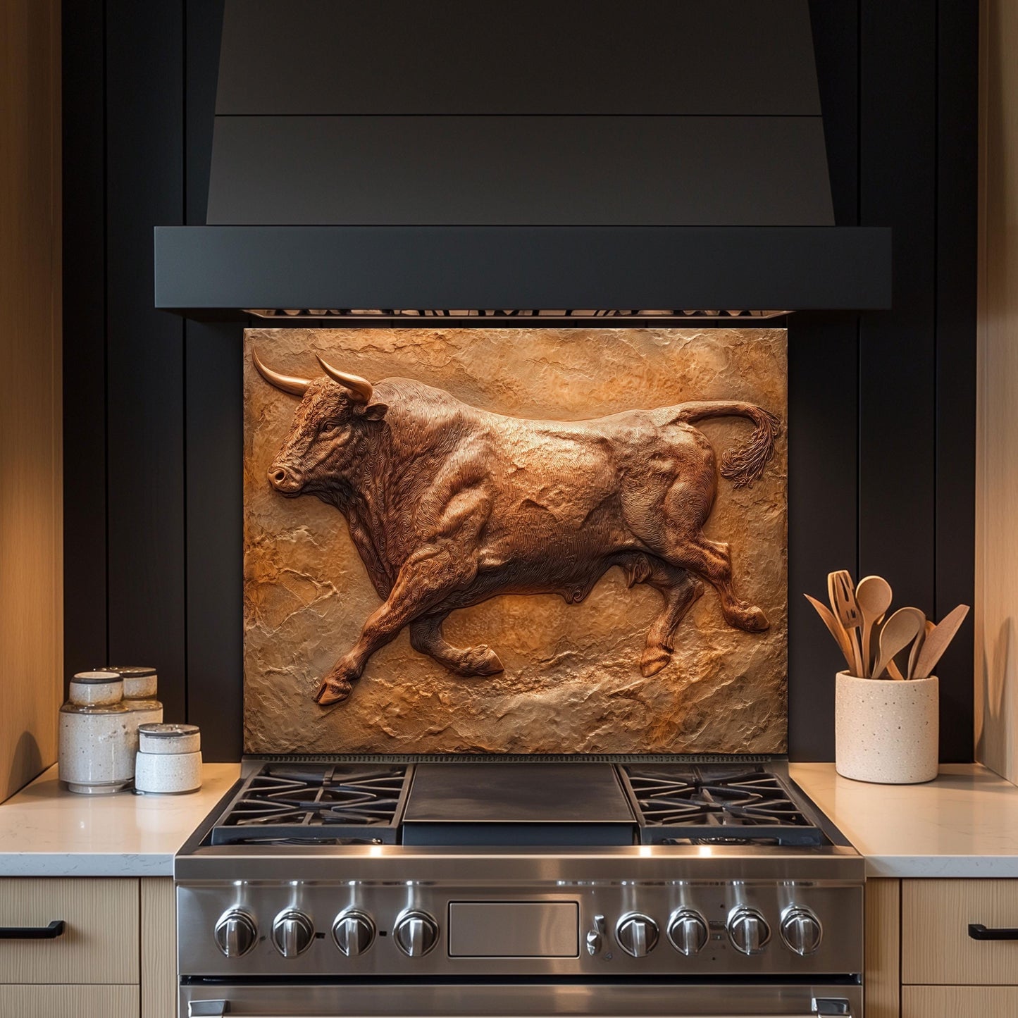 Copper Heron Tempered Glass Backsplash: Rustic Farmhouse Kitchen Wall Art