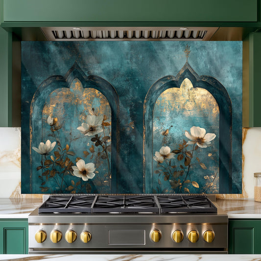 Moroccan Floral Tempered Glass Kitchen Backsplash: Modern Art