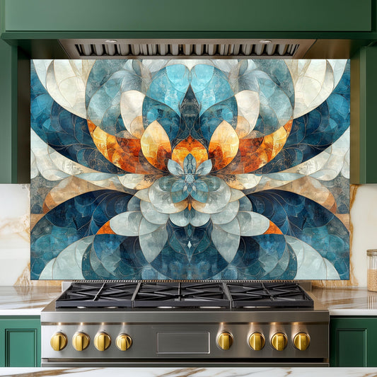 Moroccan Style Glass Backsplash, Heat Resistant Stove Guard, Custom Size Kitchen Art