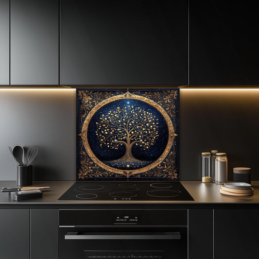 Blue and Gold Glass Backsplash