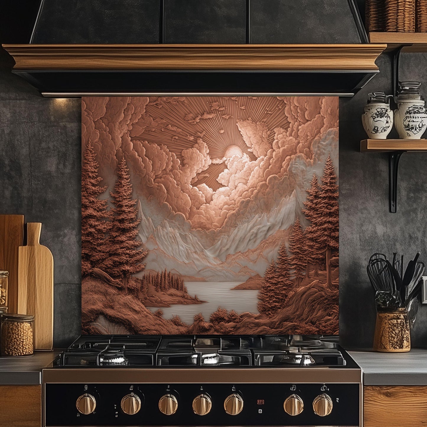 Tempered Glass Mountain & Deer Backsplash: Rustic Kitchen Decor
