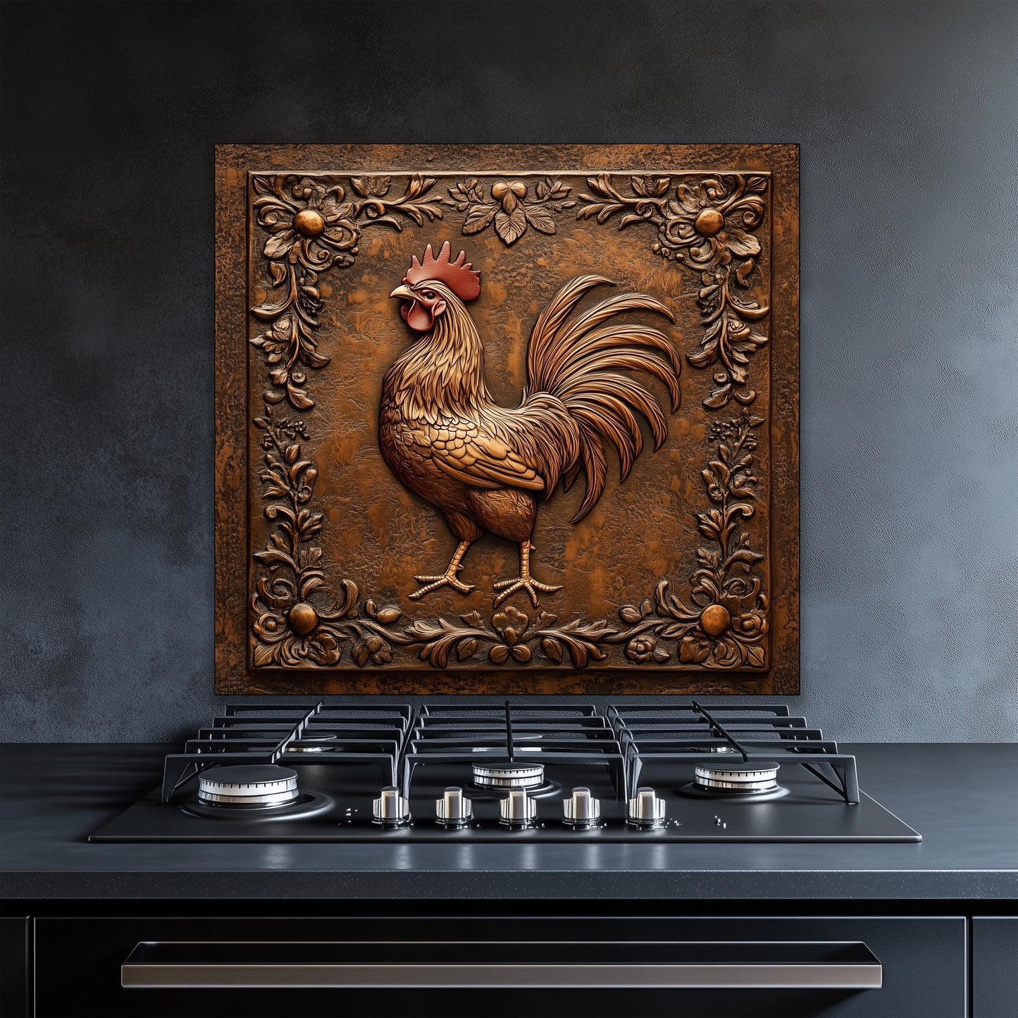 Rustic Rooster Tempered Glass Kitchen Backsplash: Farmhouse Decor
