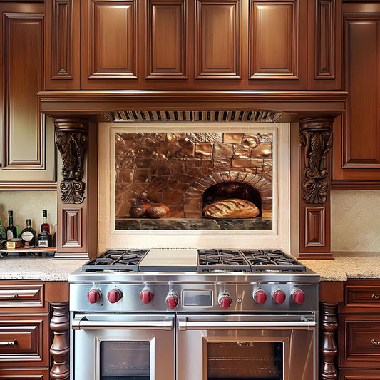 copper stove backsplash, stove behind backsplash