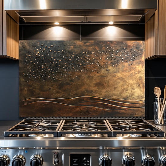 Starry Galaxy Tempered Glass Backsplash: Rustic Kitchen Decor