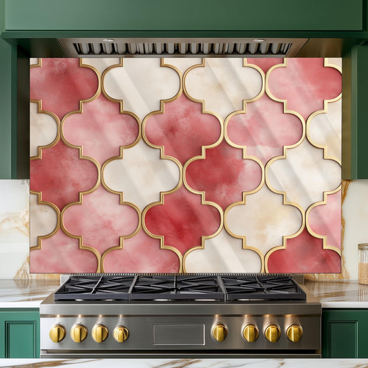 Moroccan Tempered Glass Backsplash, Heat Resistant Stove Art, Custom Size Kitchen Panel