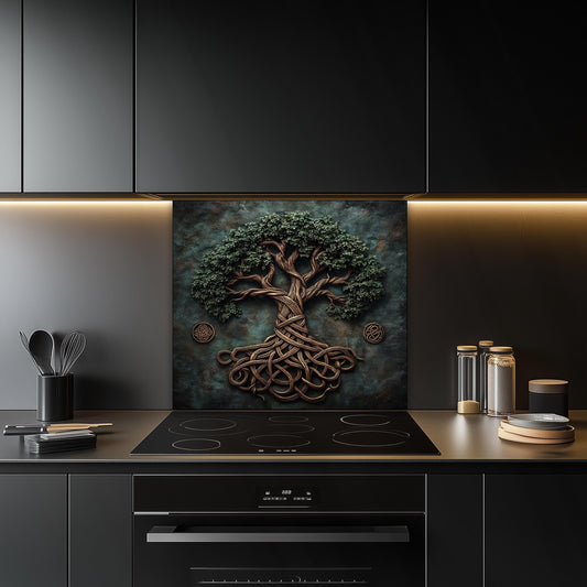 nature glass decor, kitchen glass panel, Tree of Life glass
