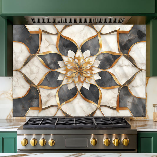 Moroccan Floral Glass Backsplash, Artistic Stove Guard, Heat Resistant Easy Clean Kitchen Wall Art
