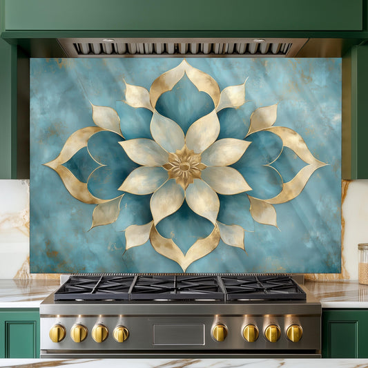Moroccan Style Glass Backsplash, Geometric Tile Stove Guard, Heat Resistant Easy Clean Kitchen Art