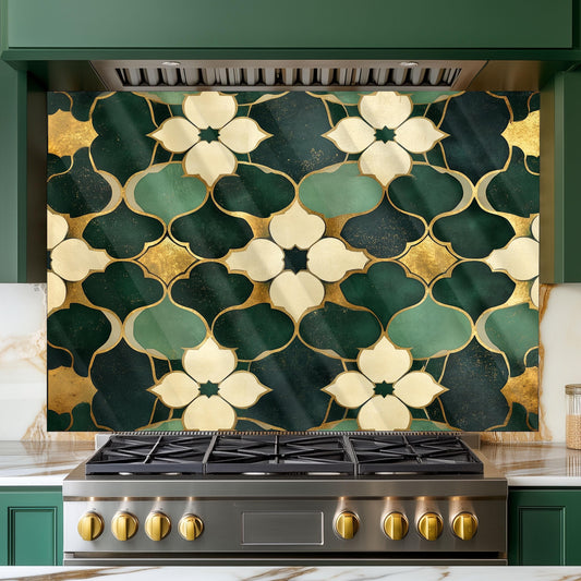 Moroccan Style Glass Backsplash, Ornate Geometric Stove Guard, Heat Resistant Easy Clean Art