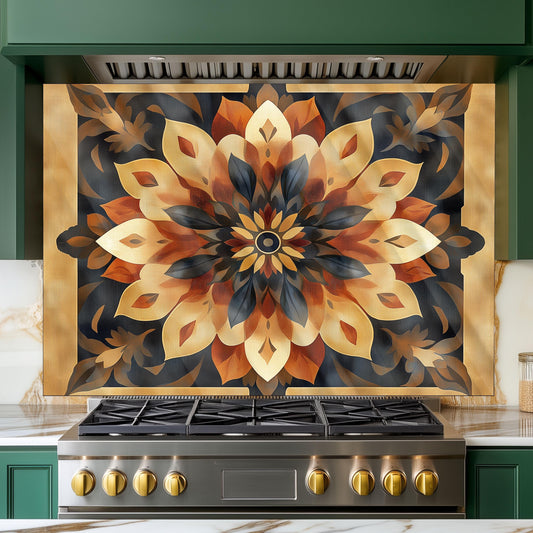 Moroccan Style Glass Backsplash, Blue Geometric Stove Guard, Heat Resistant Easy Clean Kitchen Art