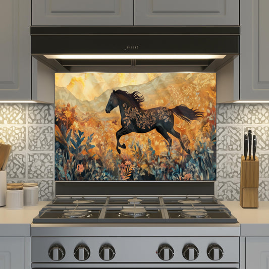 Horse Tempered Glass Kitchen Backsplash: Modern Kitchen Decor