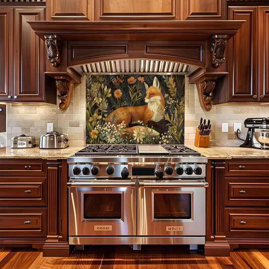 Fox Glass Backsplash, Wildlife Animal Stove Guard, Heat Resistant Easy Clean Kitchen Wall Art
