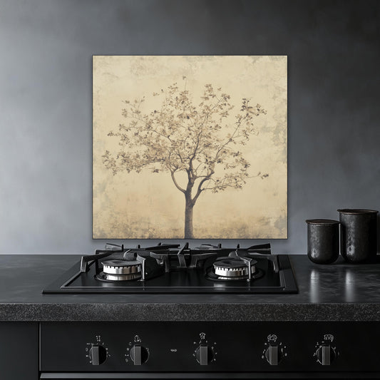 Vintage tree of life backsplash, tempered glass panel, kitchen wall art, heat-resistant splashback, easy to clean wall protector, modern kitchen accent, artistic backsplash, stove protector, elegant design