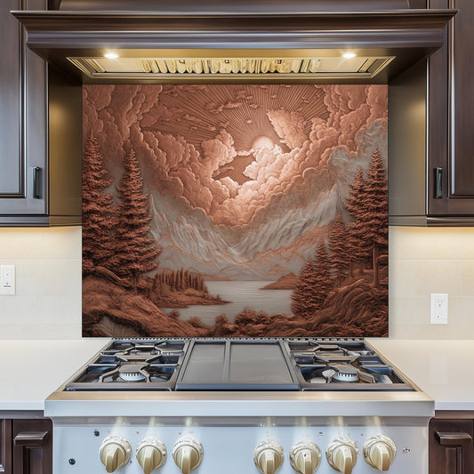 Tempered Glass Mountain & Deer Backsplash: Rustic Kitchen Decor