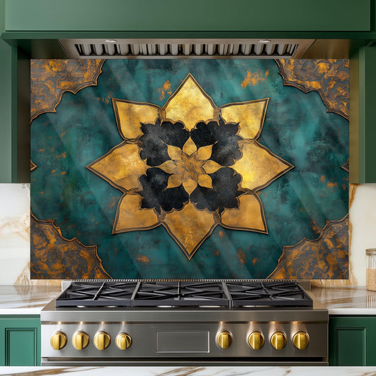 Moroccan Artistic Glass Backsplash, Floral Pattern Stove Guard, Heat Resistant Easy Clean Kitchen Art