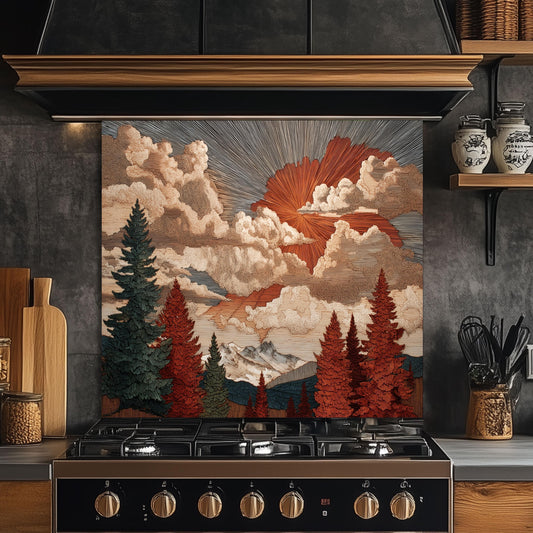 Tempered Glass Kitchen Backsplash: Mountain Sunrise Landscape, Heat-Resistant
