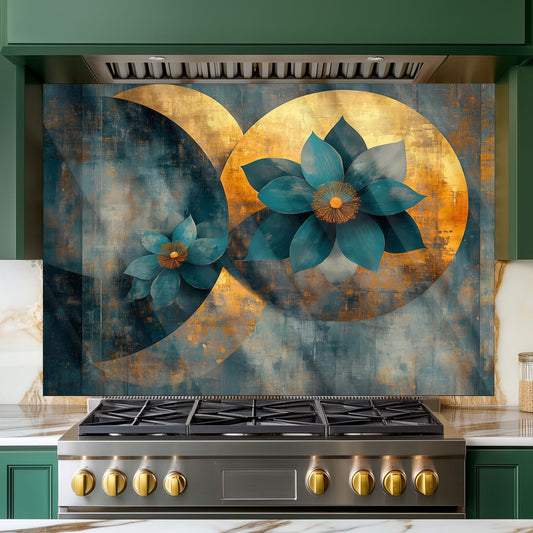 Moroccan Floral Glass Backsplash, Heat Resistant Stove Guard, Custom Size Kitchen Art