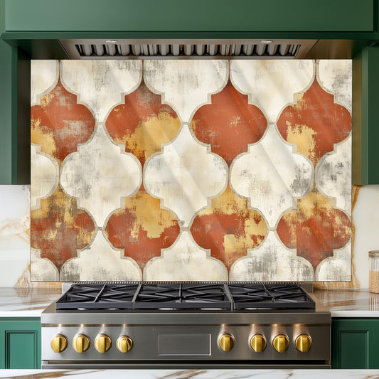 Moroccan Style Glass Backsplash, Blue Geometric Stove Guard, Heat Resistant Easy Clean Kitchen Art