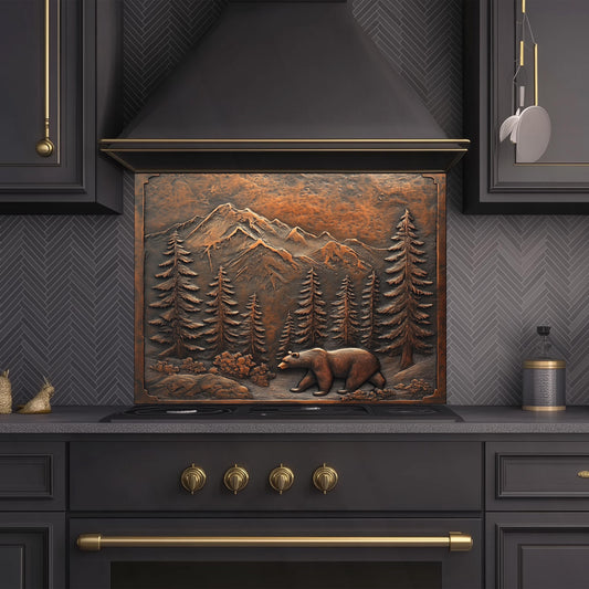 Bear Woodland Tempered Glass Kitchen Backsplash Panel