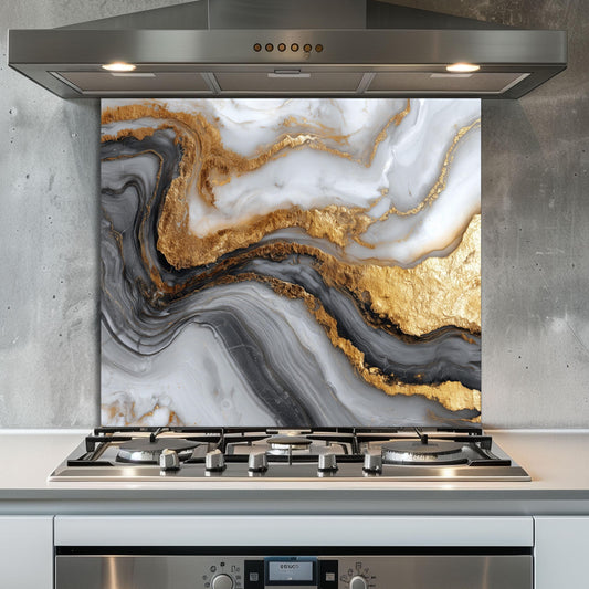 Gold Veined Marble Kitchen Backsplash, Luxury UV Printed Tempered Glass, Custom Size Design