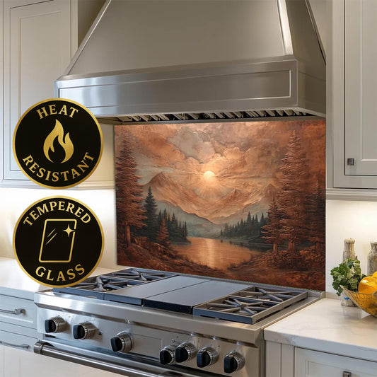 Copper Mountain Landscape Kitchen Backsplash, UV Printed Tempered Glass, Custom Size Design