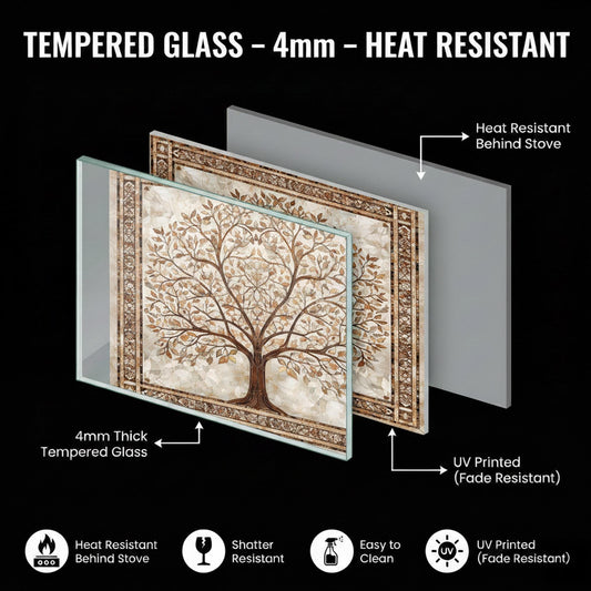 Glass Backsplash for Kitchen, Easy Clean Tempered Glass Panel, Palace Tree of Life Mosaic