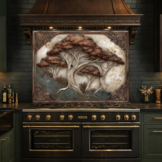 Majestic Oak Trees Backsplash, Copper Look Nature Wall Panel, Rustic Forest Decor, Custom Size