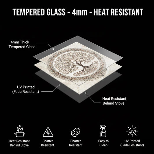 Glass Backsplash for Kitchen, Heat Resistant Tempered Panel, Autumn Tree Mosaic Medallion Art