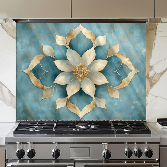 Moroccan Style Glass Backsplash, Geometric Tile Stove Guard, Heat Resistant Easy Clean Kitchen Art