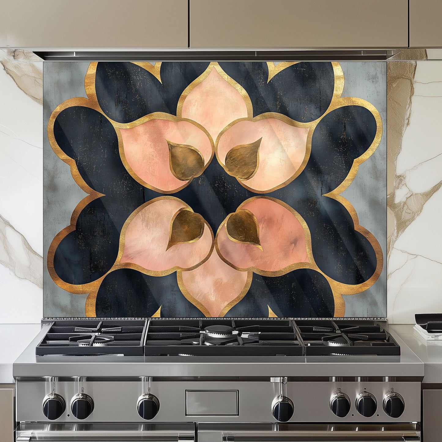 Moroccan Style Glass Backsplash, Geometric Tile Stove Guard, Heat Resistant Easy Clean Kitchen Art