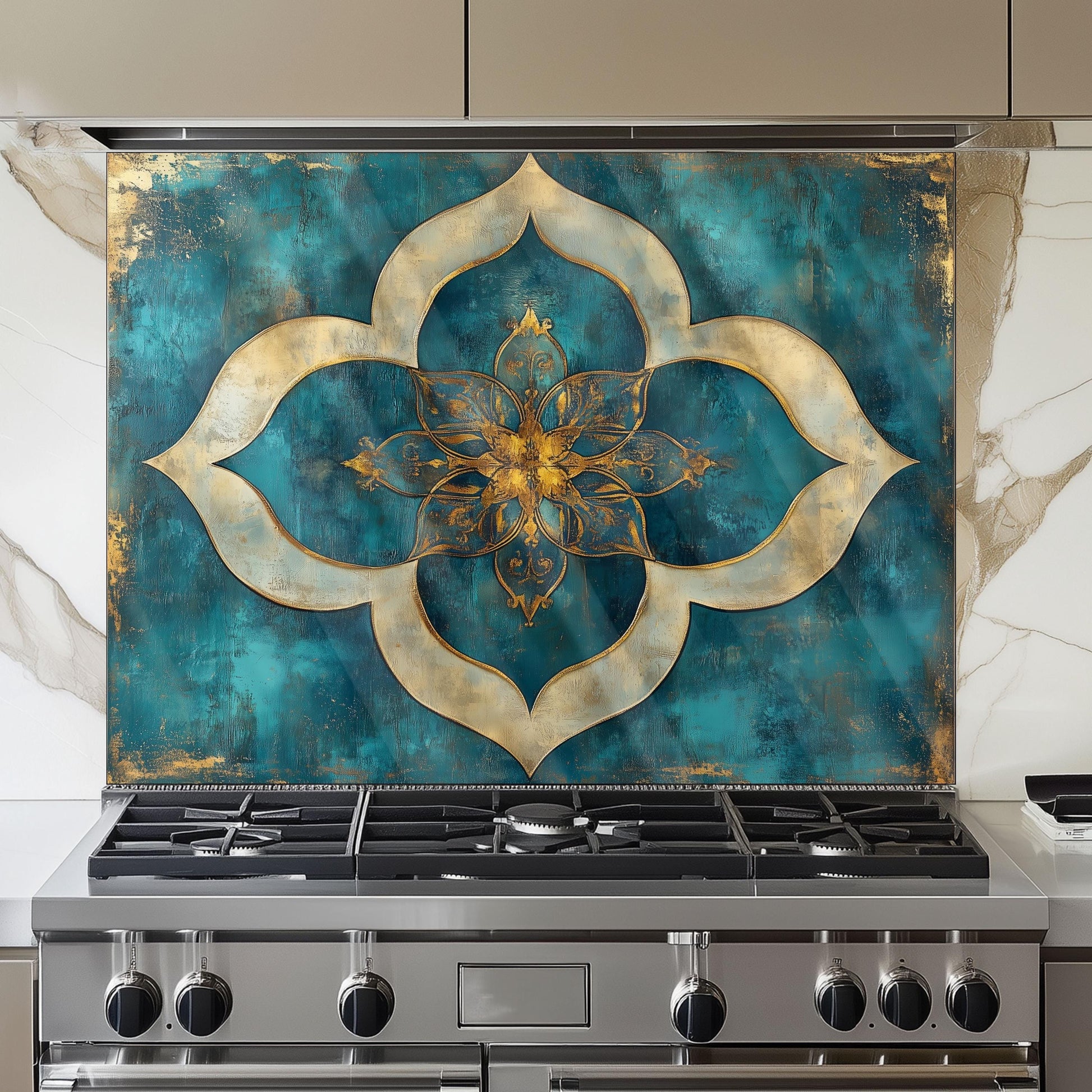 Moroccan Tempered Glass Stove Backsplash: Artistic Kitchen Wall Art