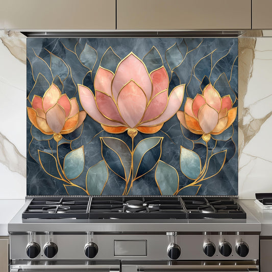 Moroccan Floral Tempered Glass Kitchen Splashback: Durable Stove Backsplash