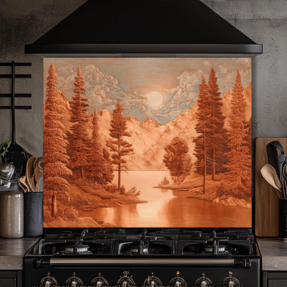 Tempered Glass Mountain & Deer Backsplash: Rustic Kitchen Decor