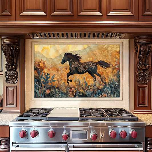 Horse Tempered Glass Kitchen Backsplash: Modern Kitchen Decor