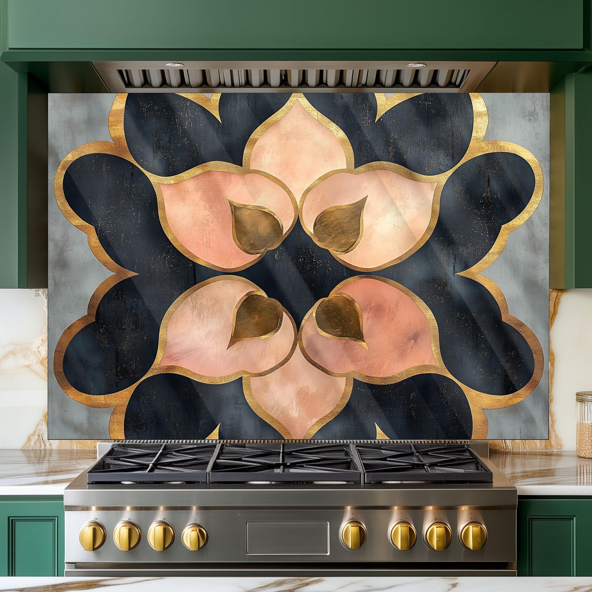 Moroccan Style Glass Backsplash, Geometric Tile Stove Guard, Heat Resistant Easy Clean Kitchen Art