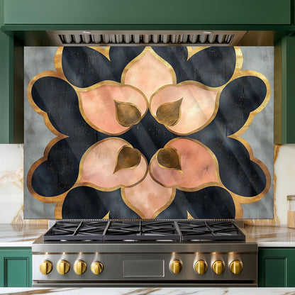 Moroccan Style Glass Backsplash, Geometric Tile Stove Guard, Heat Resistant Easy Clean Kitchen Art