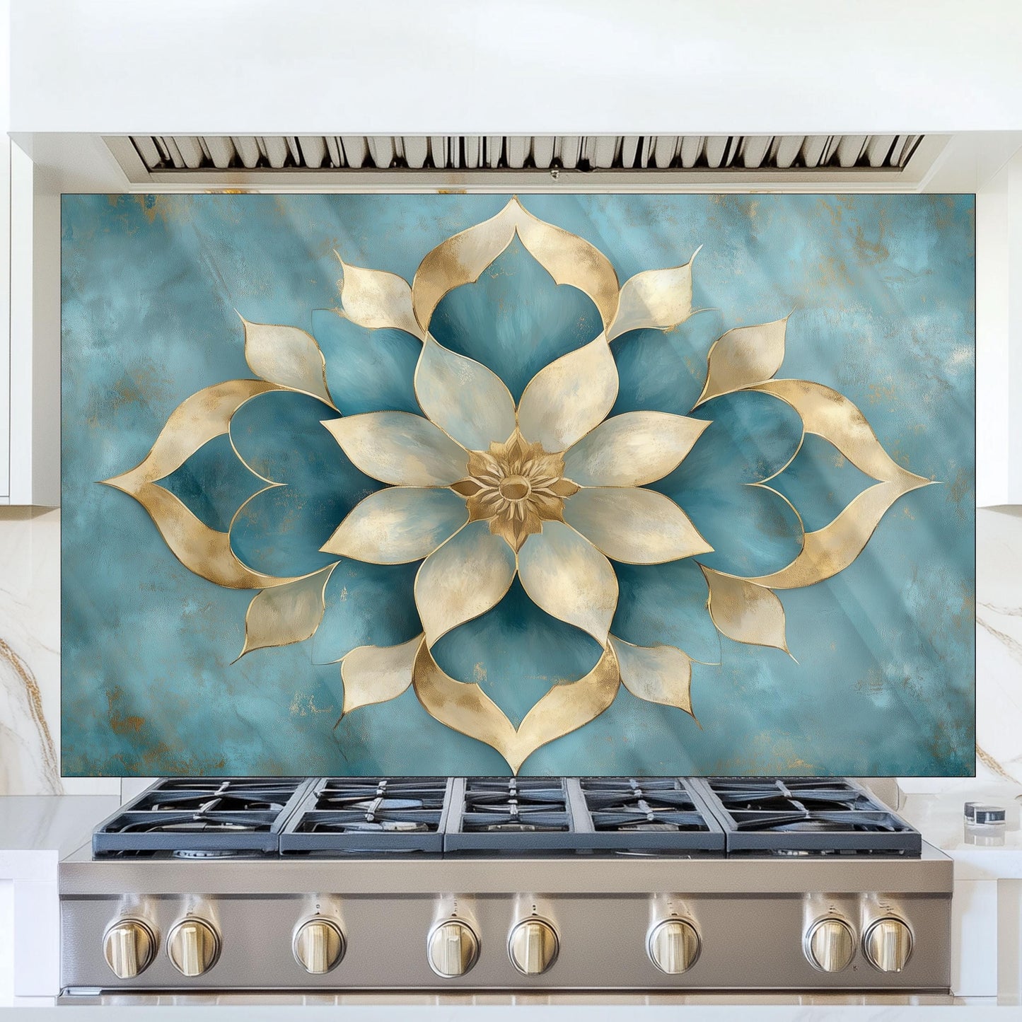 Moroccan Style Glass Backsplash, Geometric Tile Stove Guard, Heat Resistant Easy Clean Kitchen Art