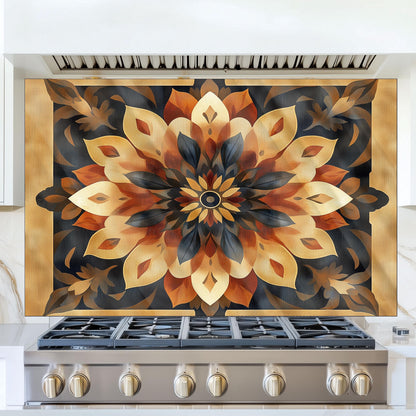 Moroccan Style Glass Backsplash, Blue Geometric Stove Guard, Heat Resistant Easy Clean Kitchen Art