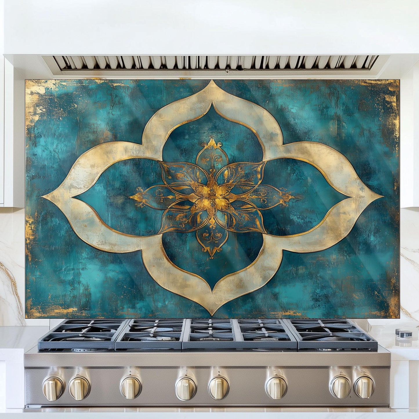 Moroccan Tempered Glass Stove Backsplash: Artistic Kitchen Wall Art
