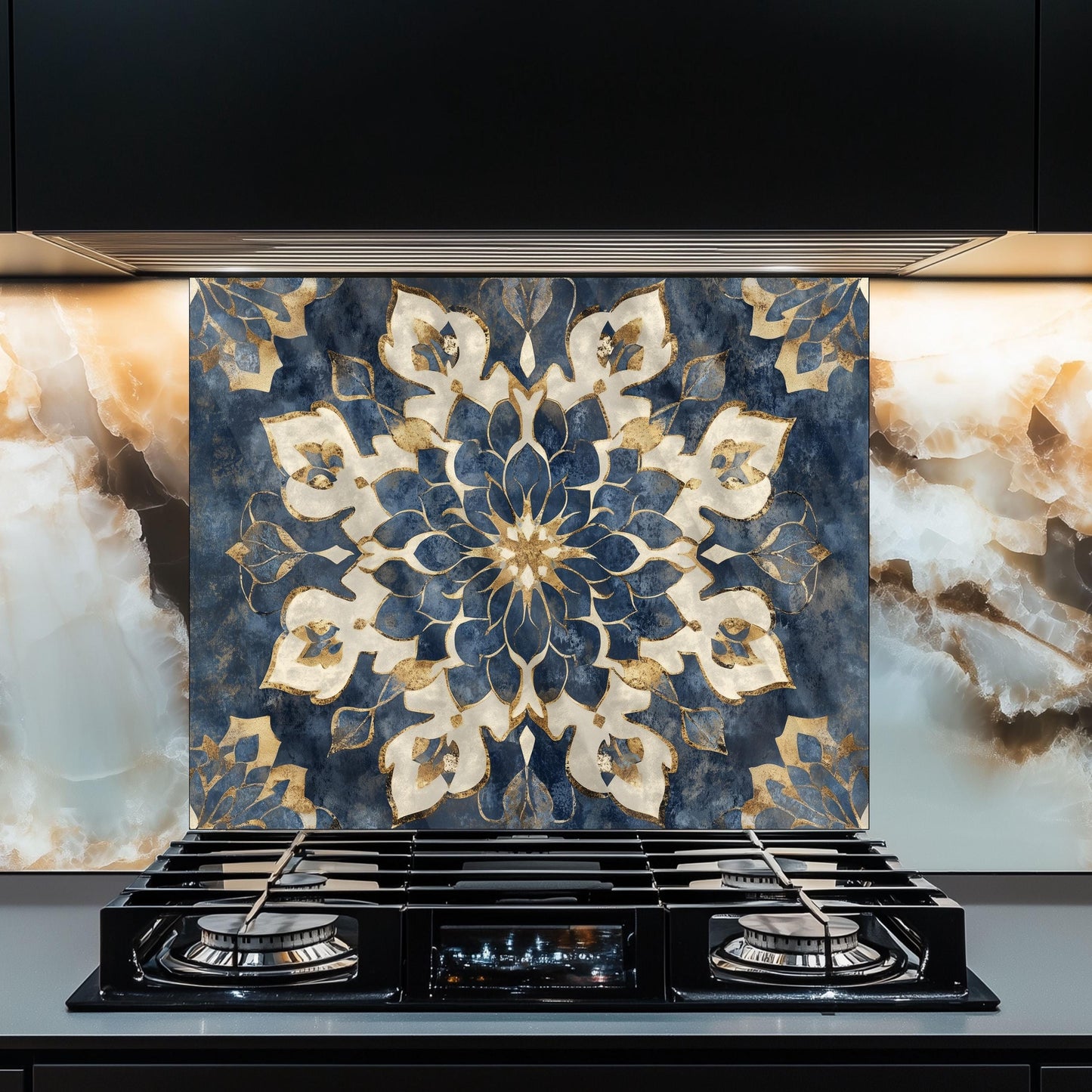 Moroccan Style Tempered Glass Stove Backsplash: Heat Resistant Kitchen Panel