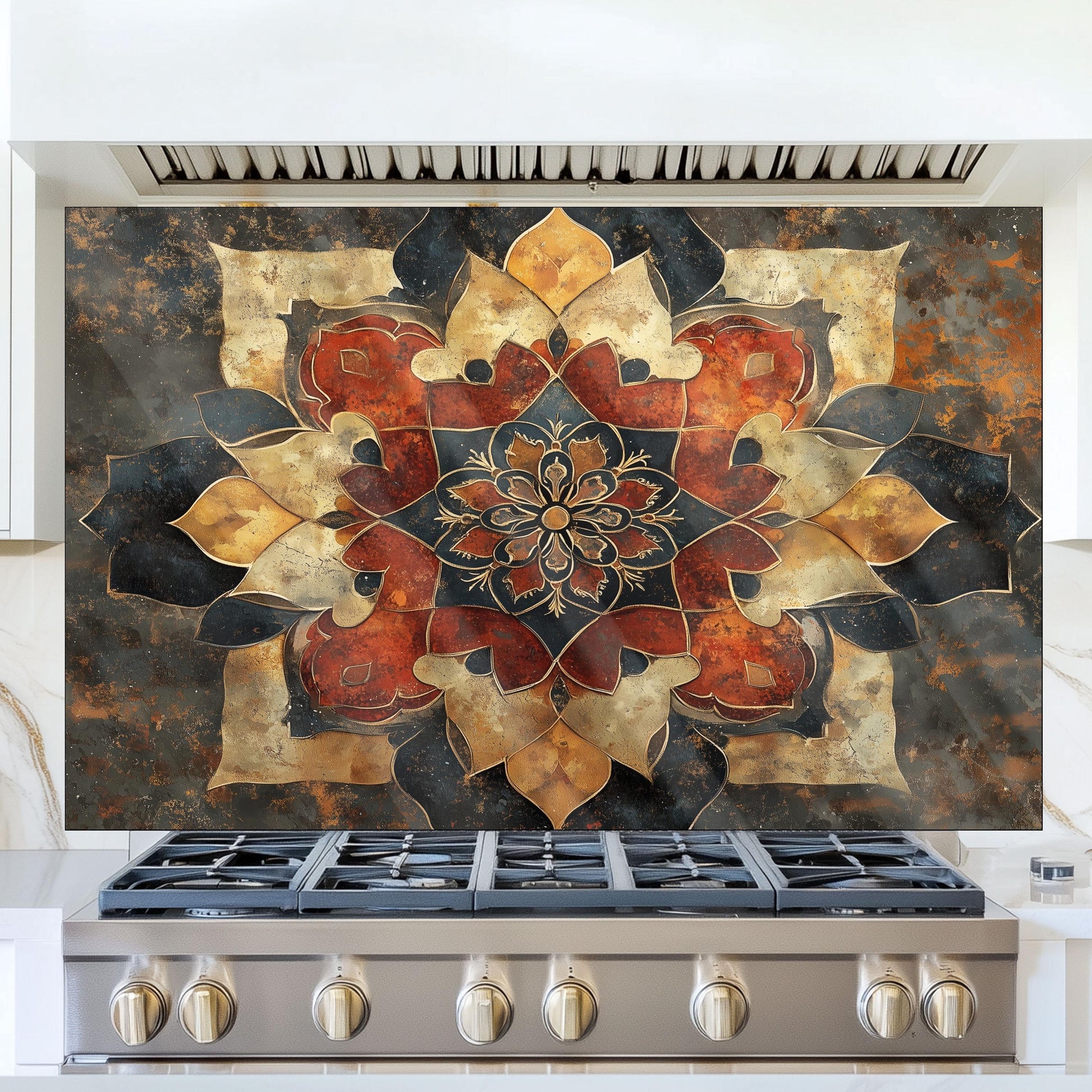 Moroccan Style Pattern Kitchen Backsplash, UV Printed Tempered Glass, Custom Size Design