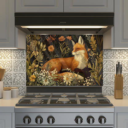 Fox Glass Backsplash, Wildlife Animal Stove Guard, Heat Resistant Easy Clean Kitchen Wall Art