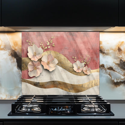 Moroccan Floral Glass Backsplash, Heat Resistant Stove Guard, Custom Size Kitchen Art