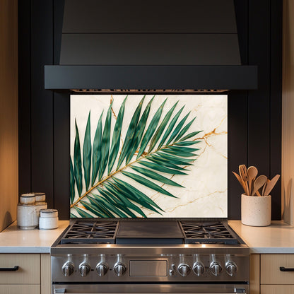 Tropical Palm Leaf Marble Glass Backsplash – Gold Vein Kitchen Wall Panel